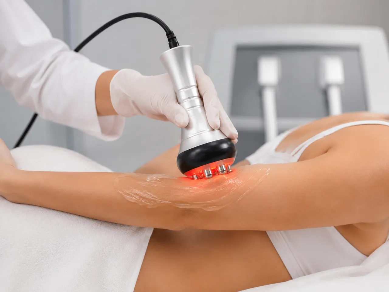 Cellulite reduction session with real-time display at the clinic