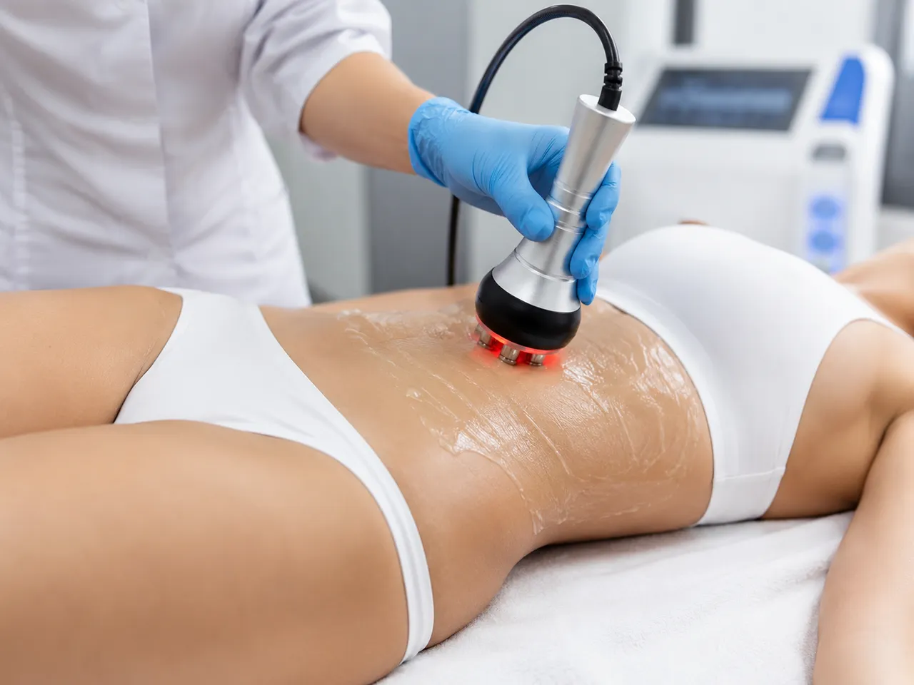 Cellulite reduction treatment in progress