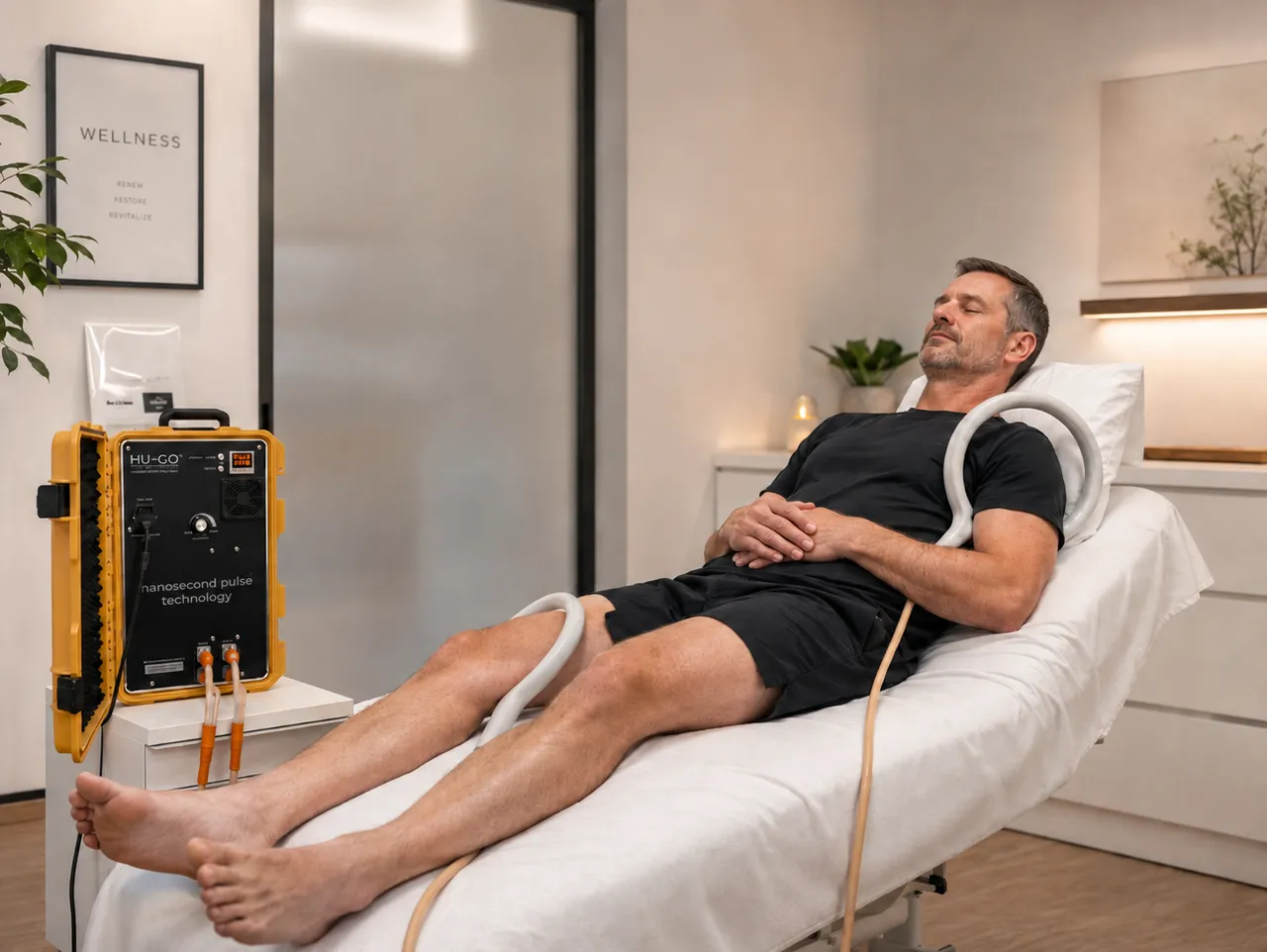 Patient lying back and relaxing during a PEMF therapy session at the Gold Coast clinic