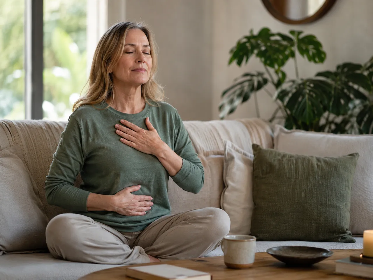 Woman resting comfortably at home